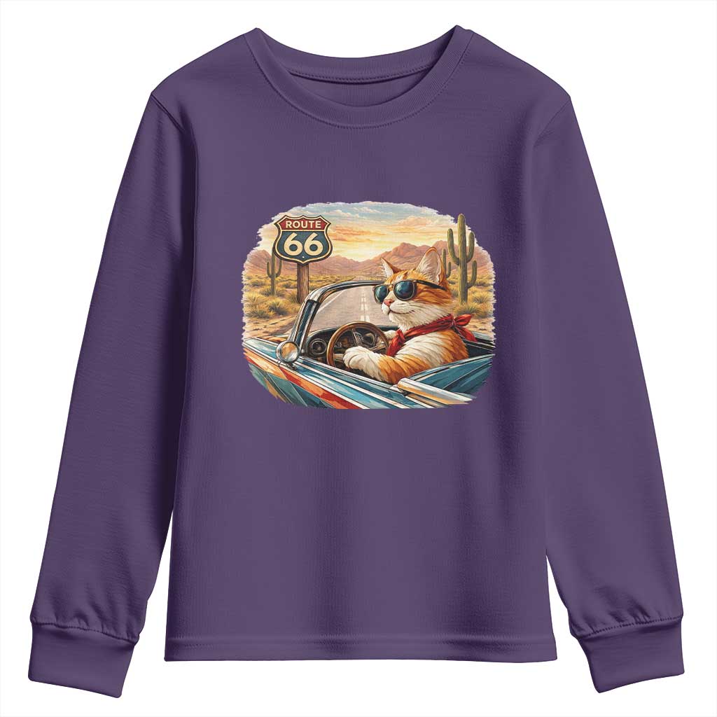 Route Highway 66 Cat Youth Sweatshirt Americana Road Trip