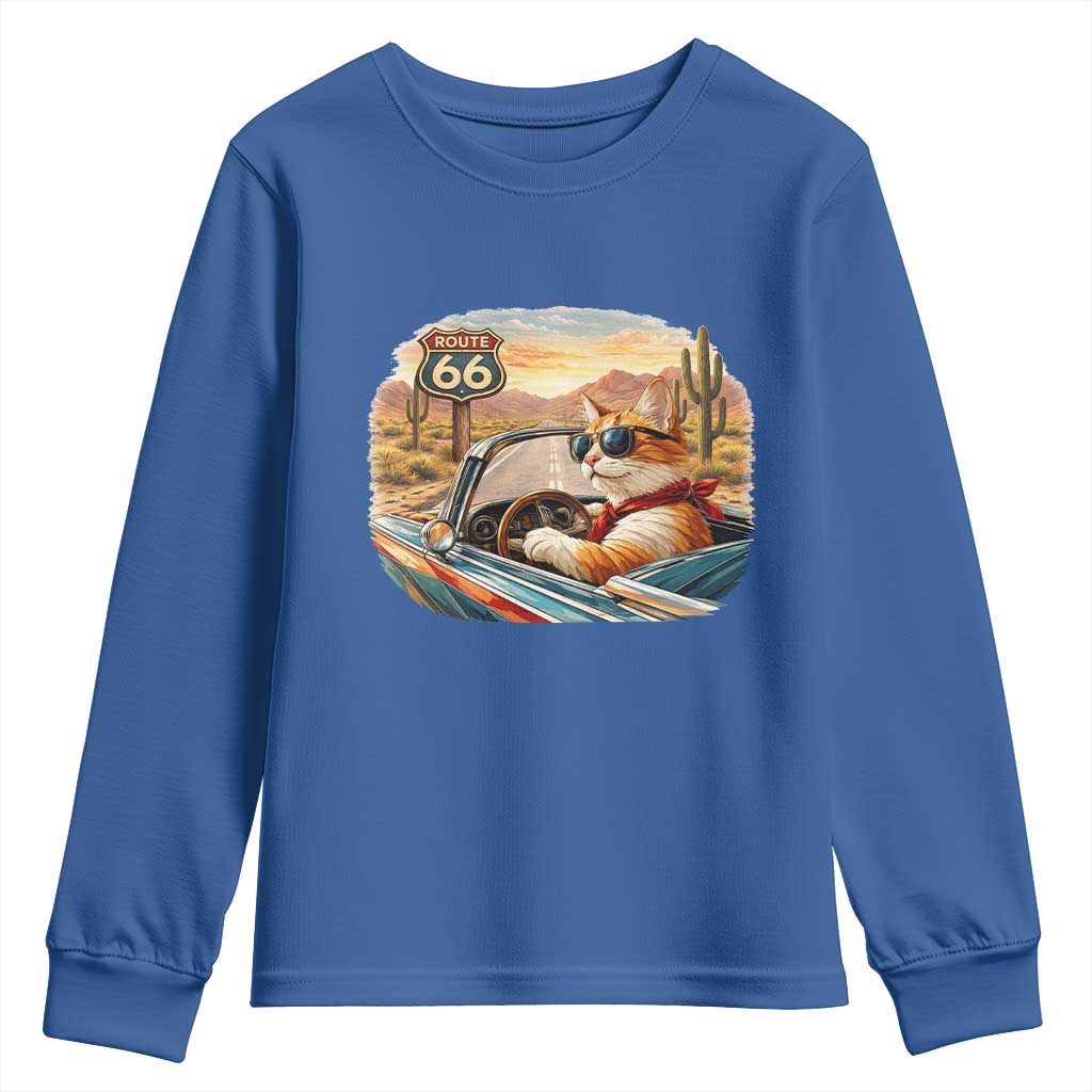 Route Highway 66 Cat Youth Sweatshirt Americana Road Trip