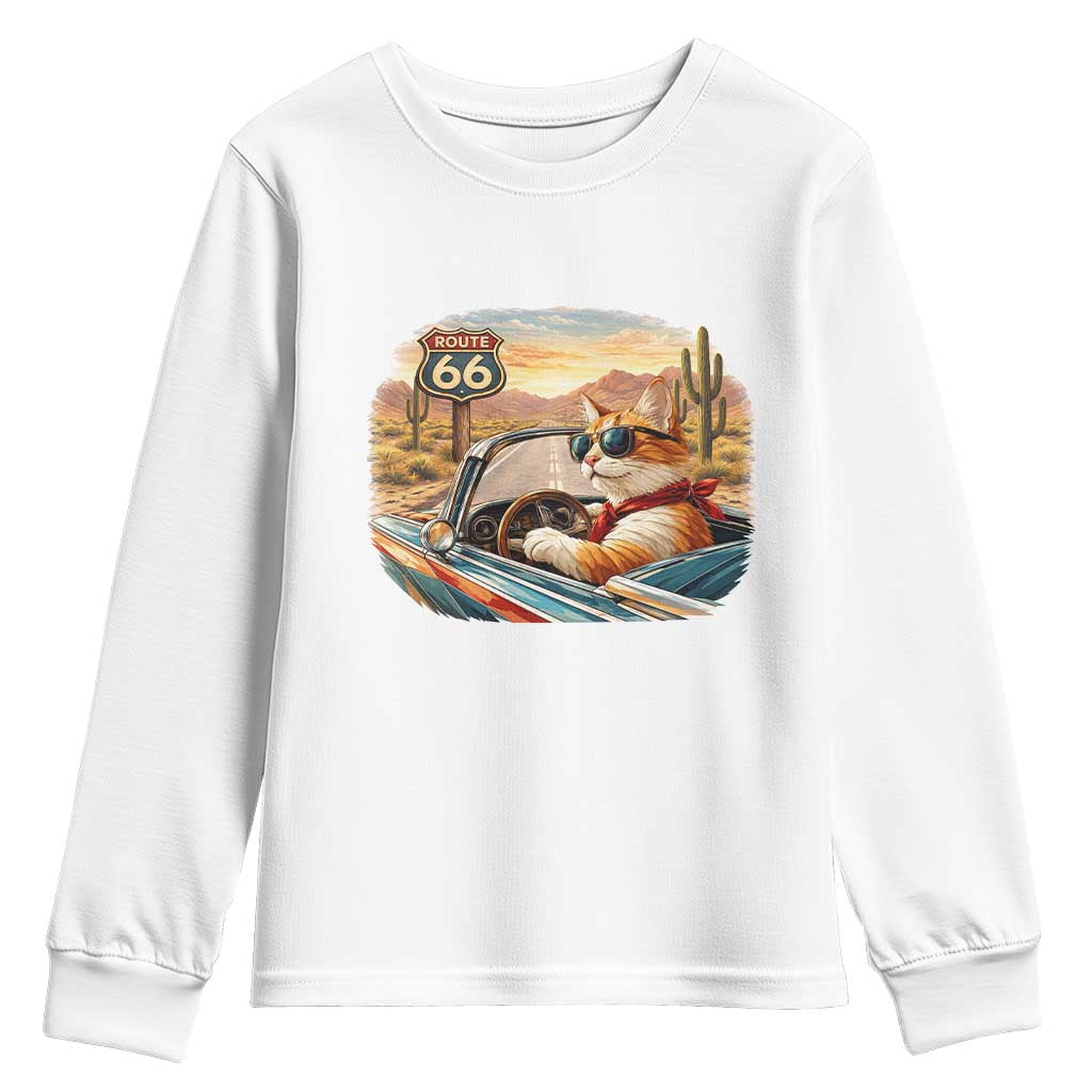 Route Highway 66 Cat Youth Sweatshirt Americana Road Trip