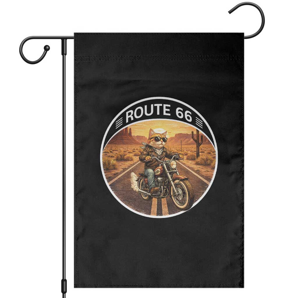 Route Highway 66 Motorcycle Cat Garden Flag Road Trip Adventure