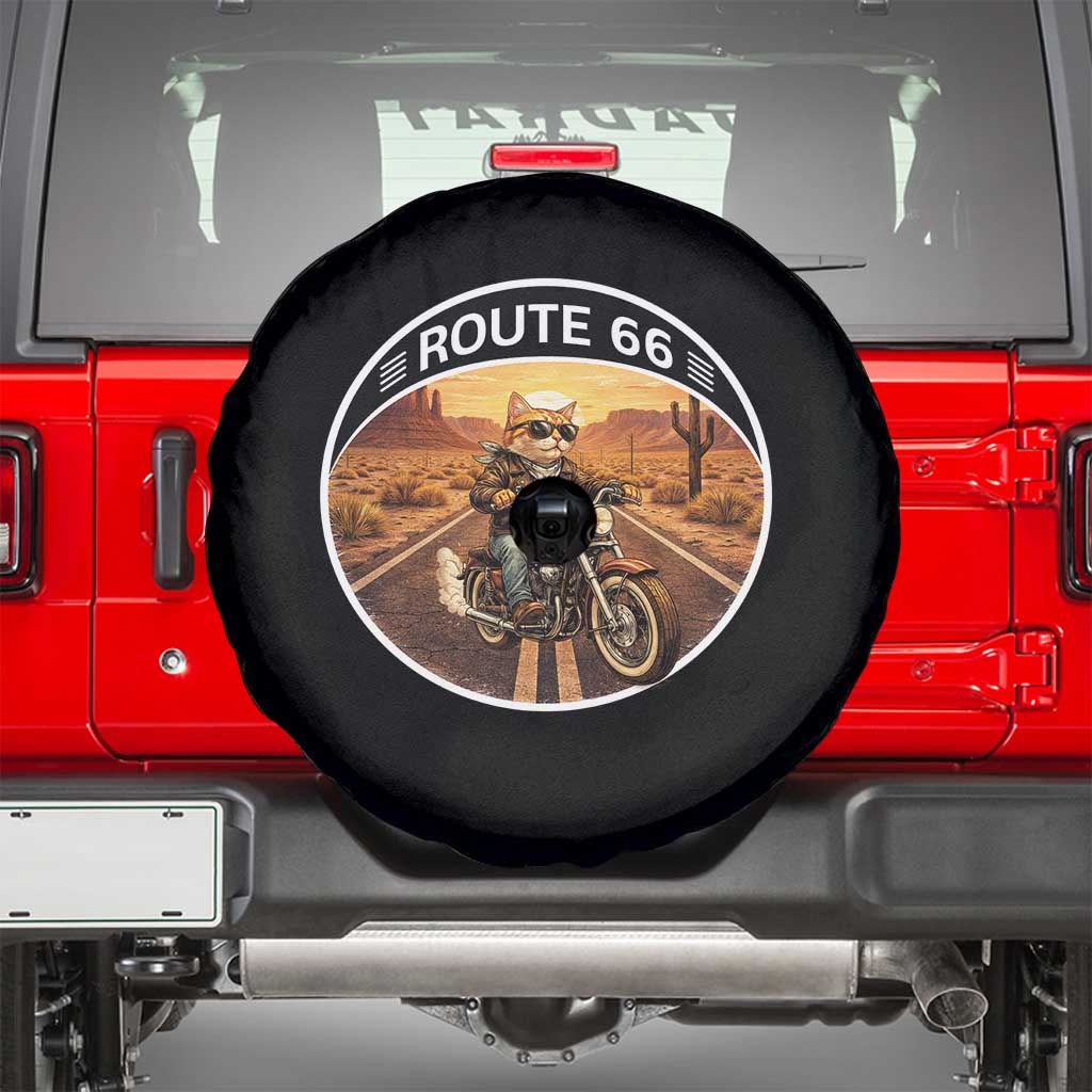 Route Highway 66 Motorcycle Cat Spare Tire Cover Road Trip Adventure