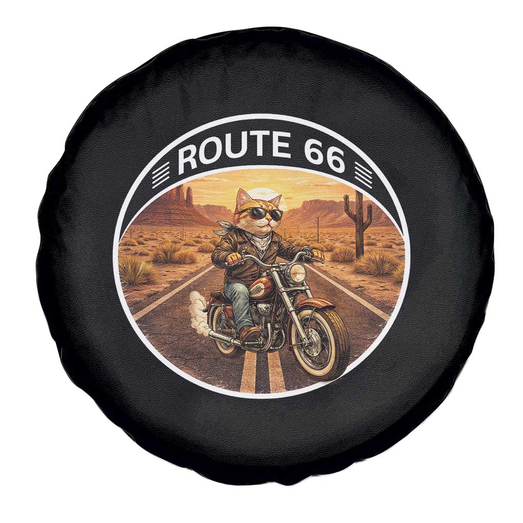 Route Highway 66 Motorcycle Cat Spare Tire Cover Road Trip Adventure
