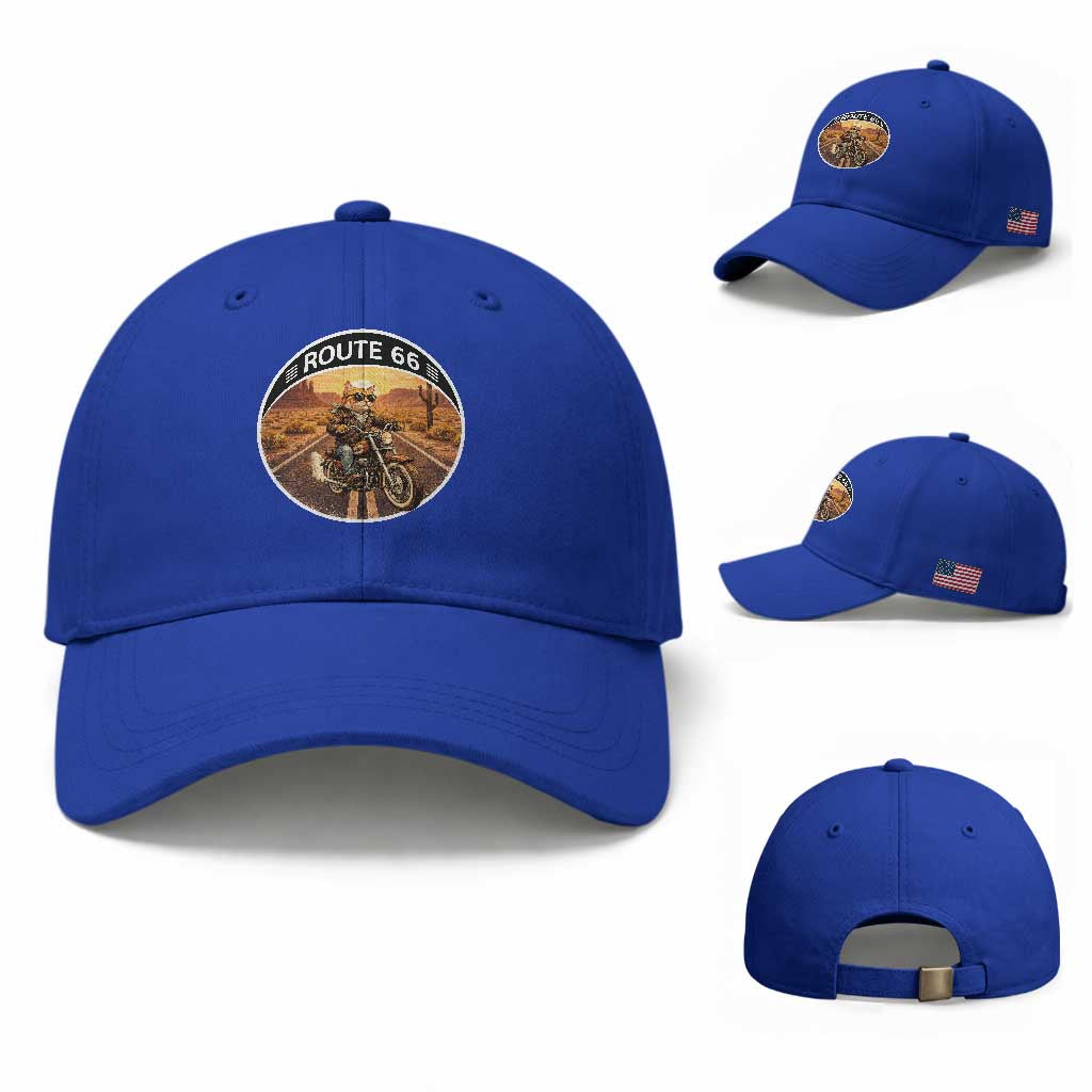 Route Highway 66 Motorcycle Cat Baseball Cap Road Trip Adventure