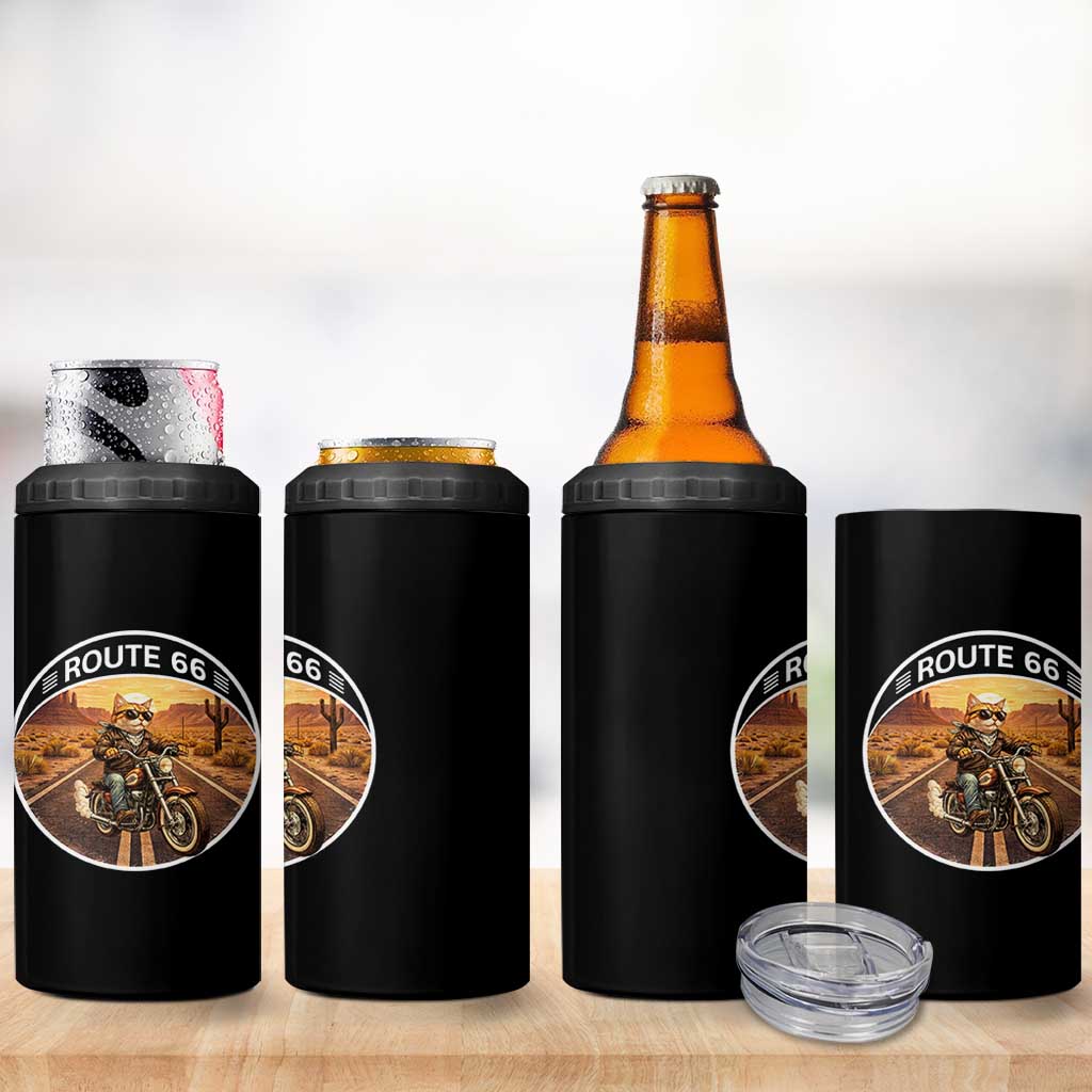 Route Highway 66 Motorcycle Cat 4 in 1 Can Cooler Tumbler Road Trip Adventure