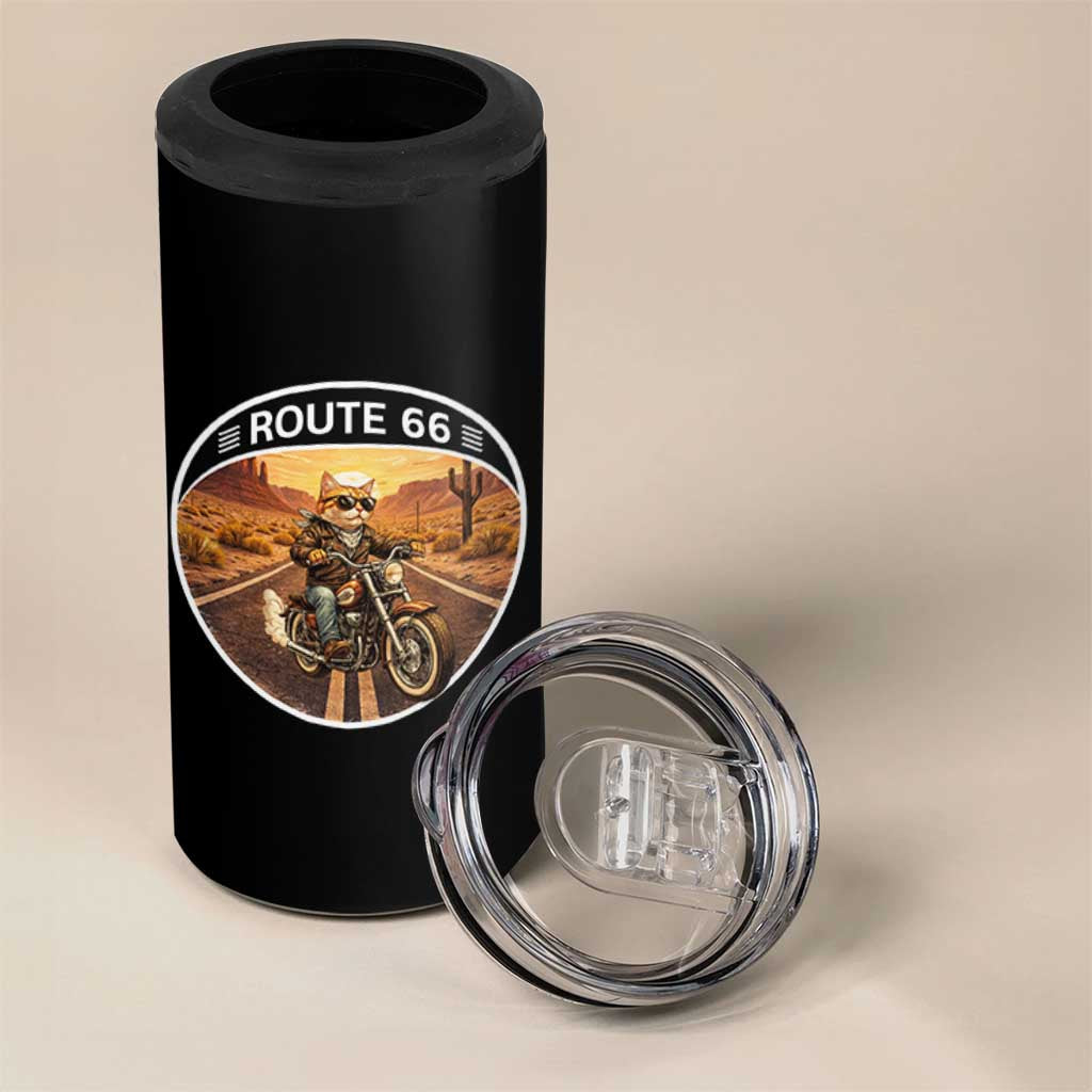Route Highway 66 Motorcycle Cat 4 in 1 Can Cooler Tumbler Road Trip Adventure