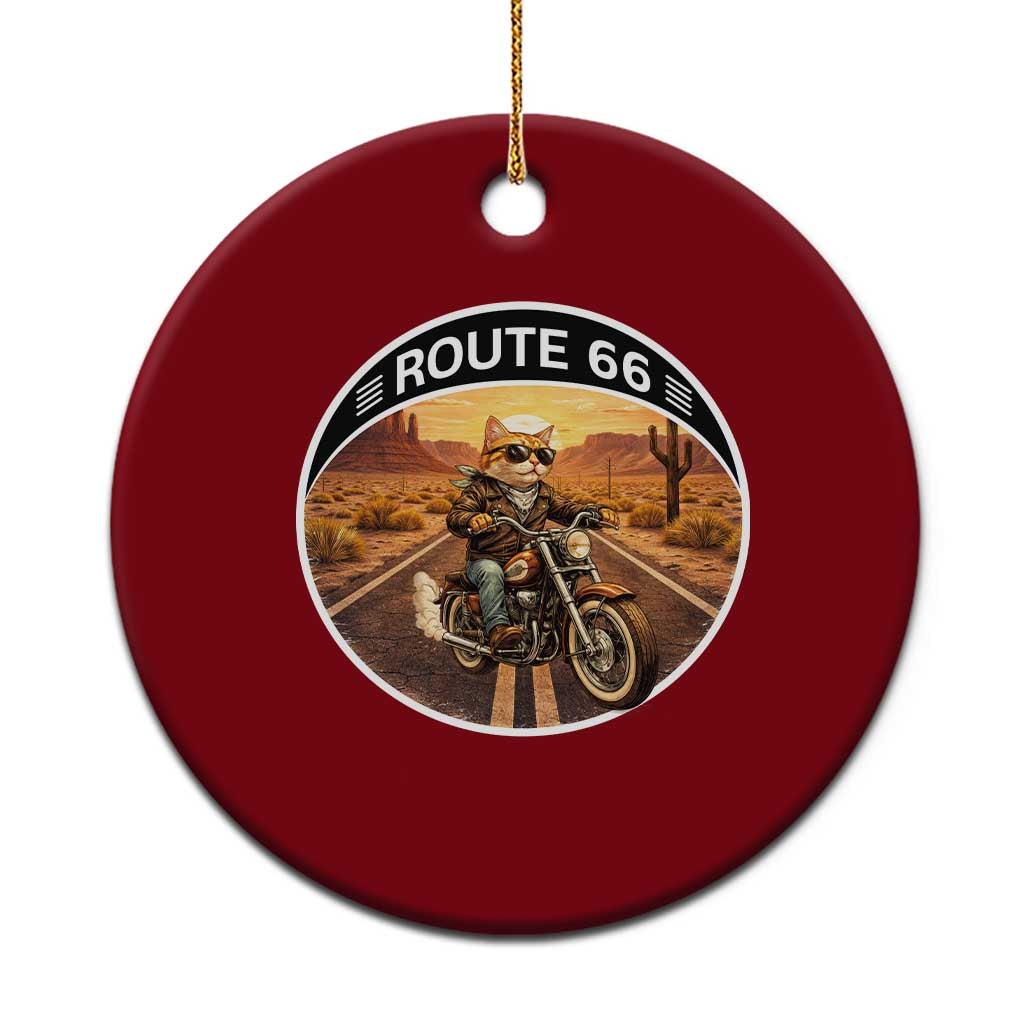 Route Highway 66 Motorcycle Cat Ceramic Ornament Road Trip Adventure