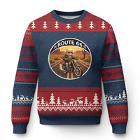 Route Highway 66 Motorcycle Cat Ugly Christmas Sweater Road Trip Adventure