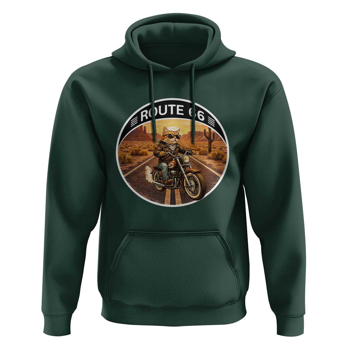Route Highway 66 Motorcycle Cat Hoodie Road Trip Adventure