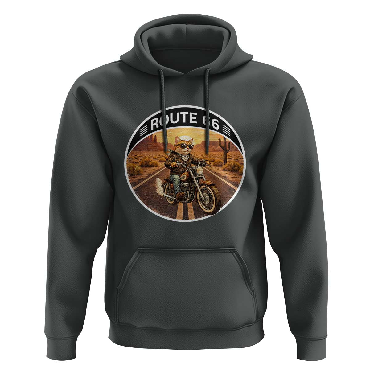 Route Highway 66 Motorcycle Cat Hoodie Road Trip Adventure