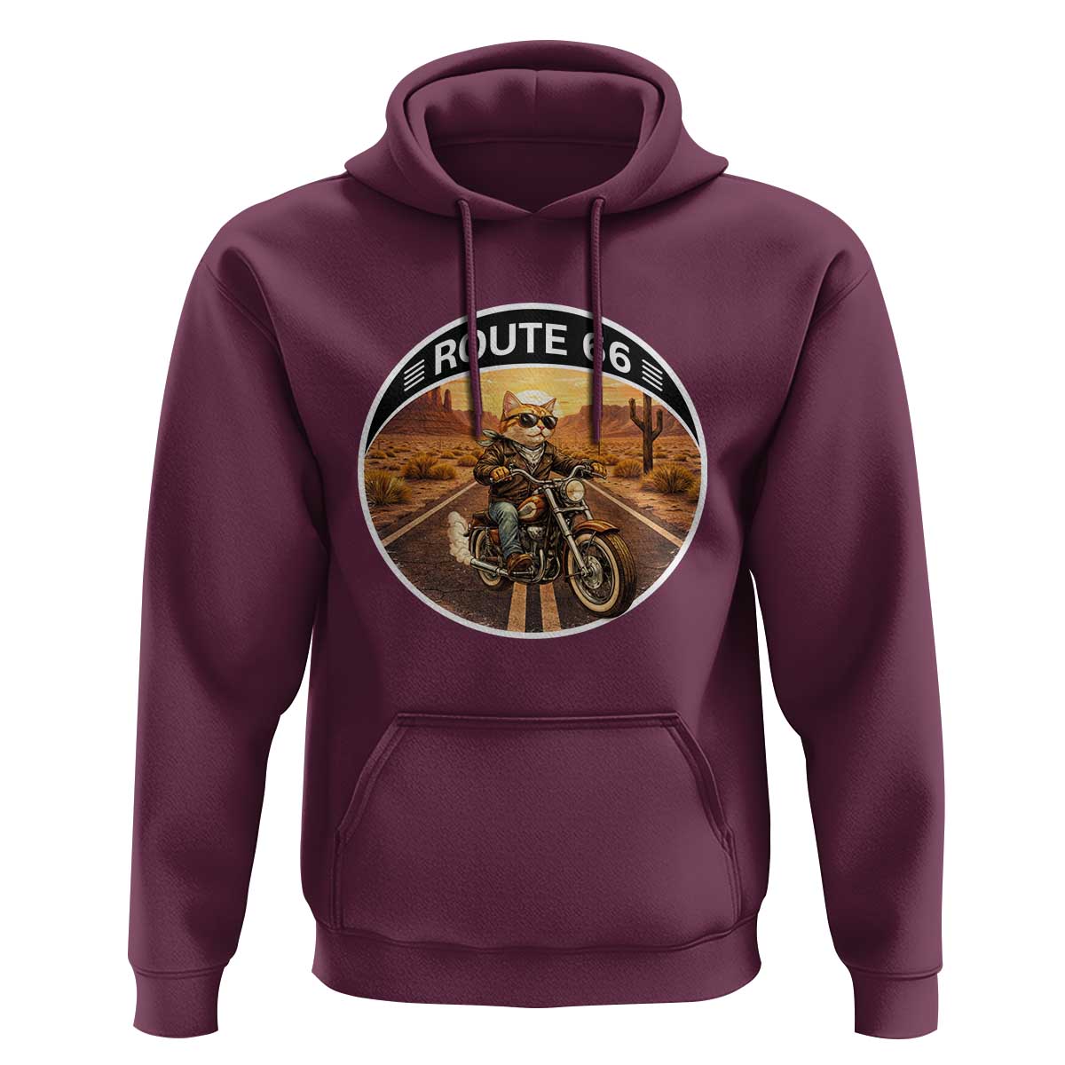Route Highway 66 Motorcycle Cat Hoodie Road Trip Adventure