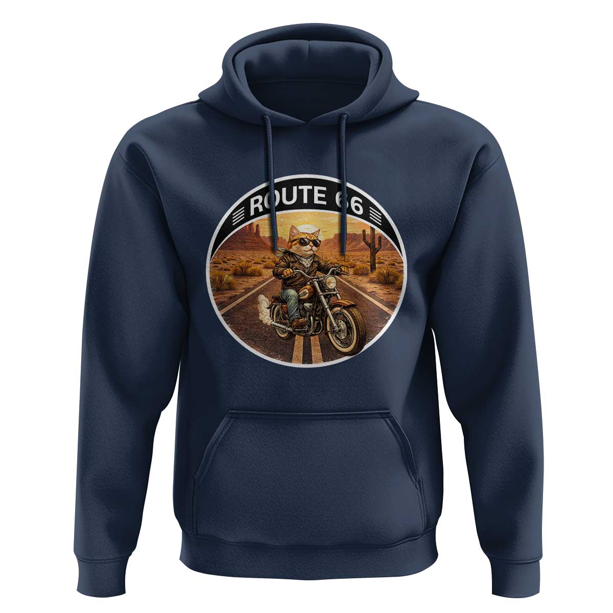 Route Highway 66 Motorcycle Cat Hoodie Road Trip Adventure