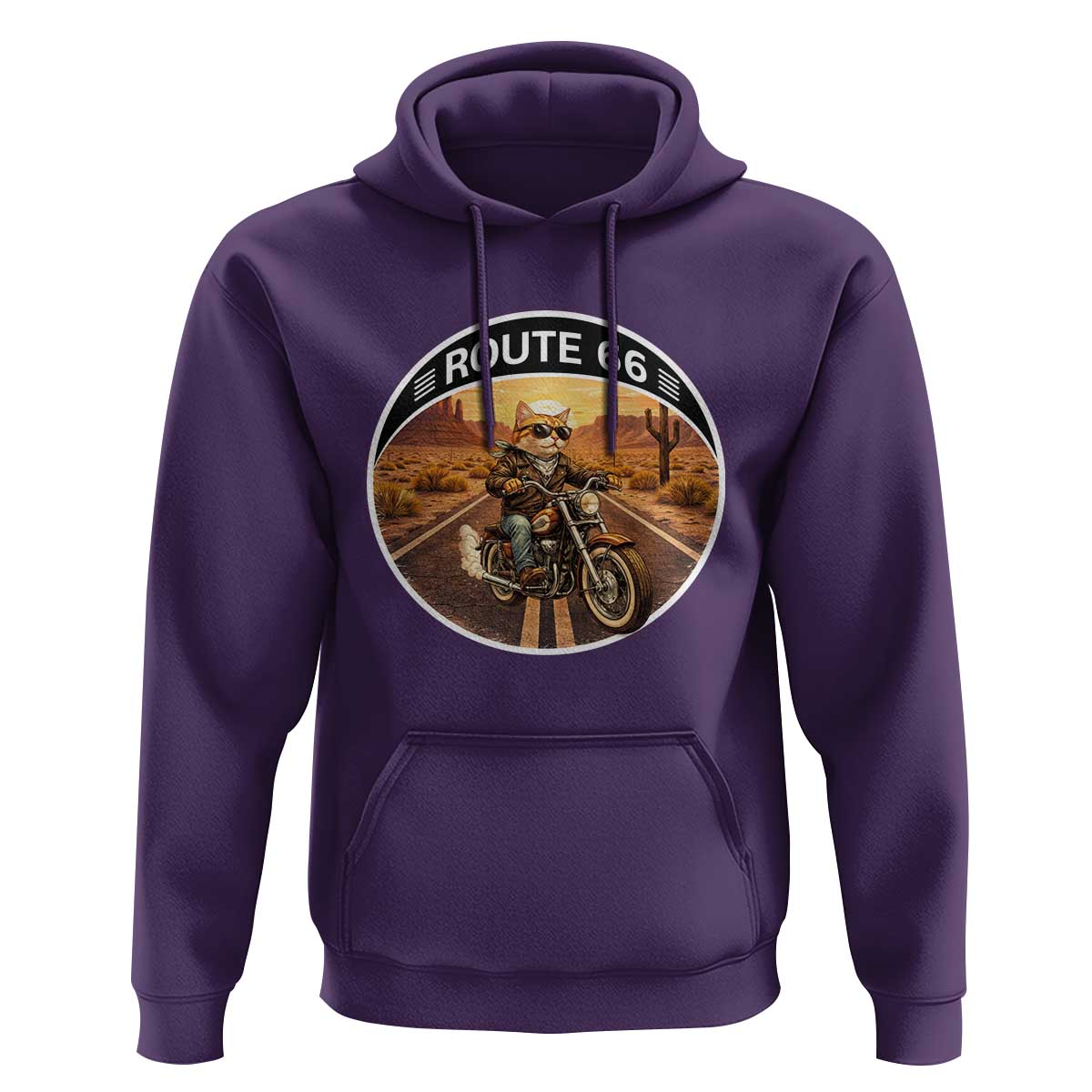 Route Highway 66 Motorcycle Cat Hoodie Road Trip Adventure