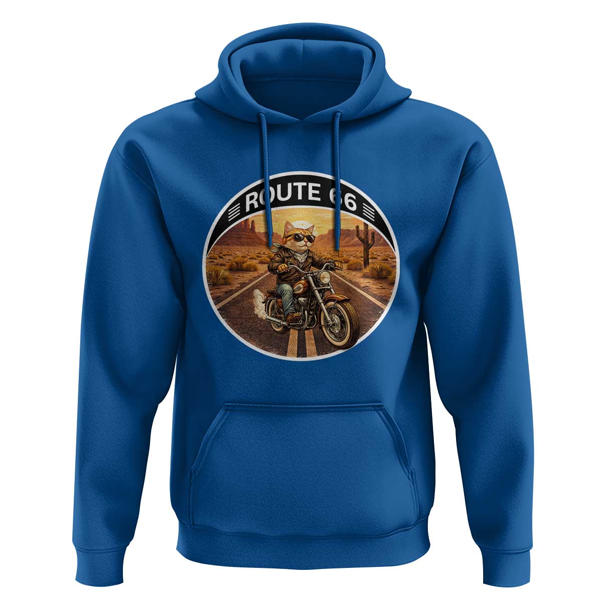 Route Highway 66 Motorcycle Cat Hoodie Road Trip Adventure