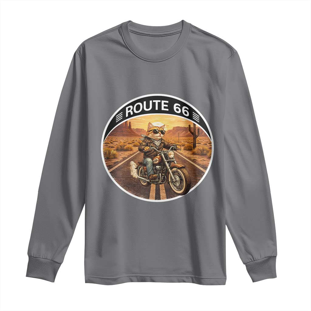 Route Highway 66 Motorcycle Cat Long Sleeve Shirt Road Trip Adventure