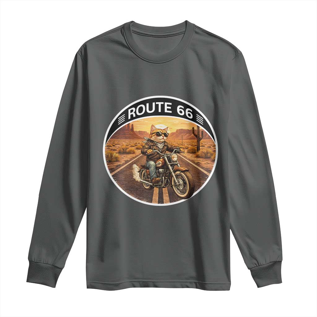 Route Highway 66 Motorcycle Cat Long Sleeve Shirt Road Trip Adventure