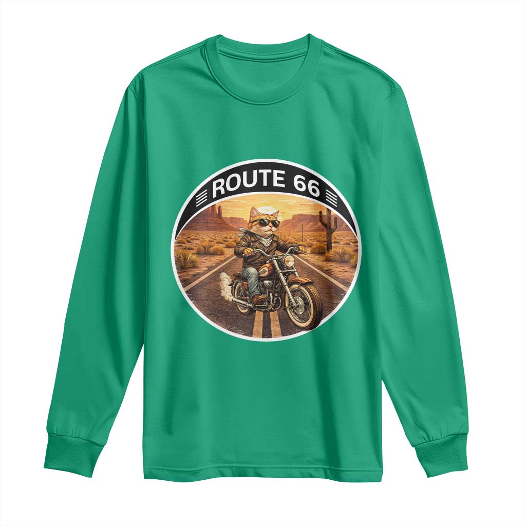 Route Highway 66 Motorcycle Cat Long Sleeve Shirt Road Trip Adventure