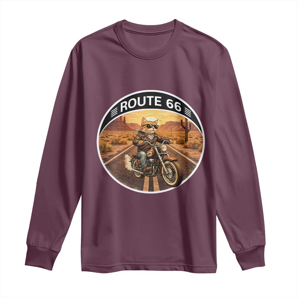Route Highway 66 Motorcycle Cat Long Sleeve Shirt Road Trip Adventure