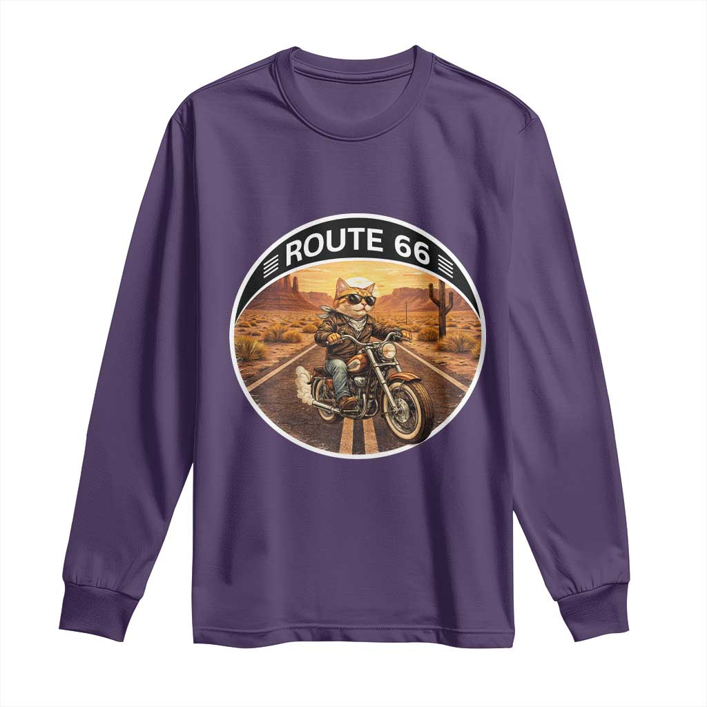 Route Highway 66 Motorcycle Cat Long Sleeve Shirt Road Trip Adventure
