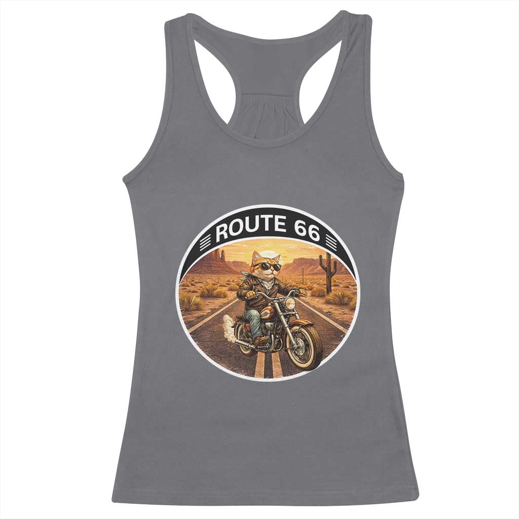 Route Highway 66 Motorcycle Cat Racerback Tank Top Road Trip Adventure