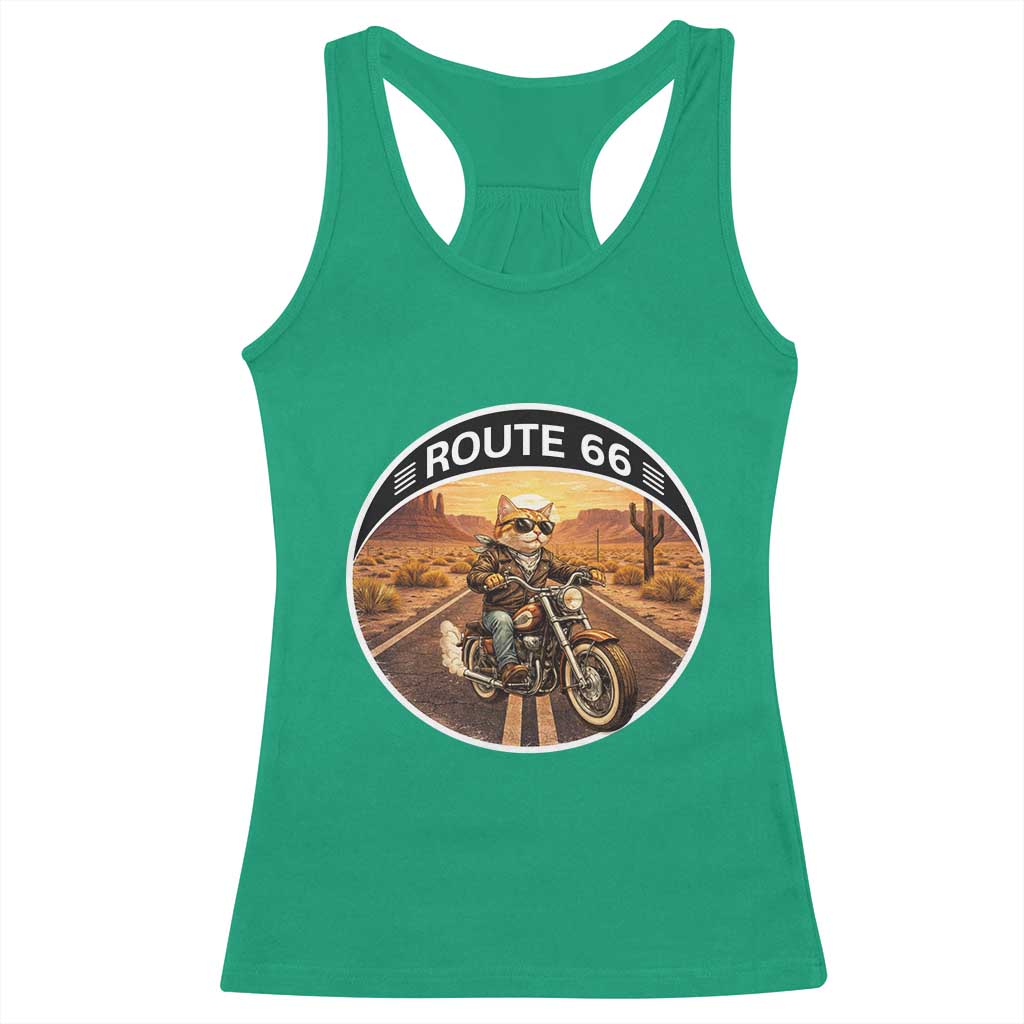 Route Highway 66 Motorcycle Cat Racerback Tank Top Road Trip Adventure