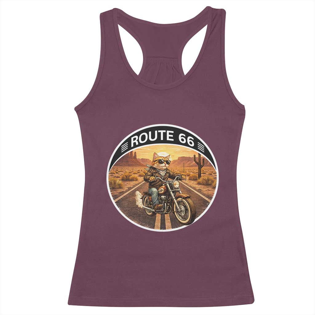 Route Highway 66 Motorcycle Cat Racerback Tank Top Road Trip Adventure