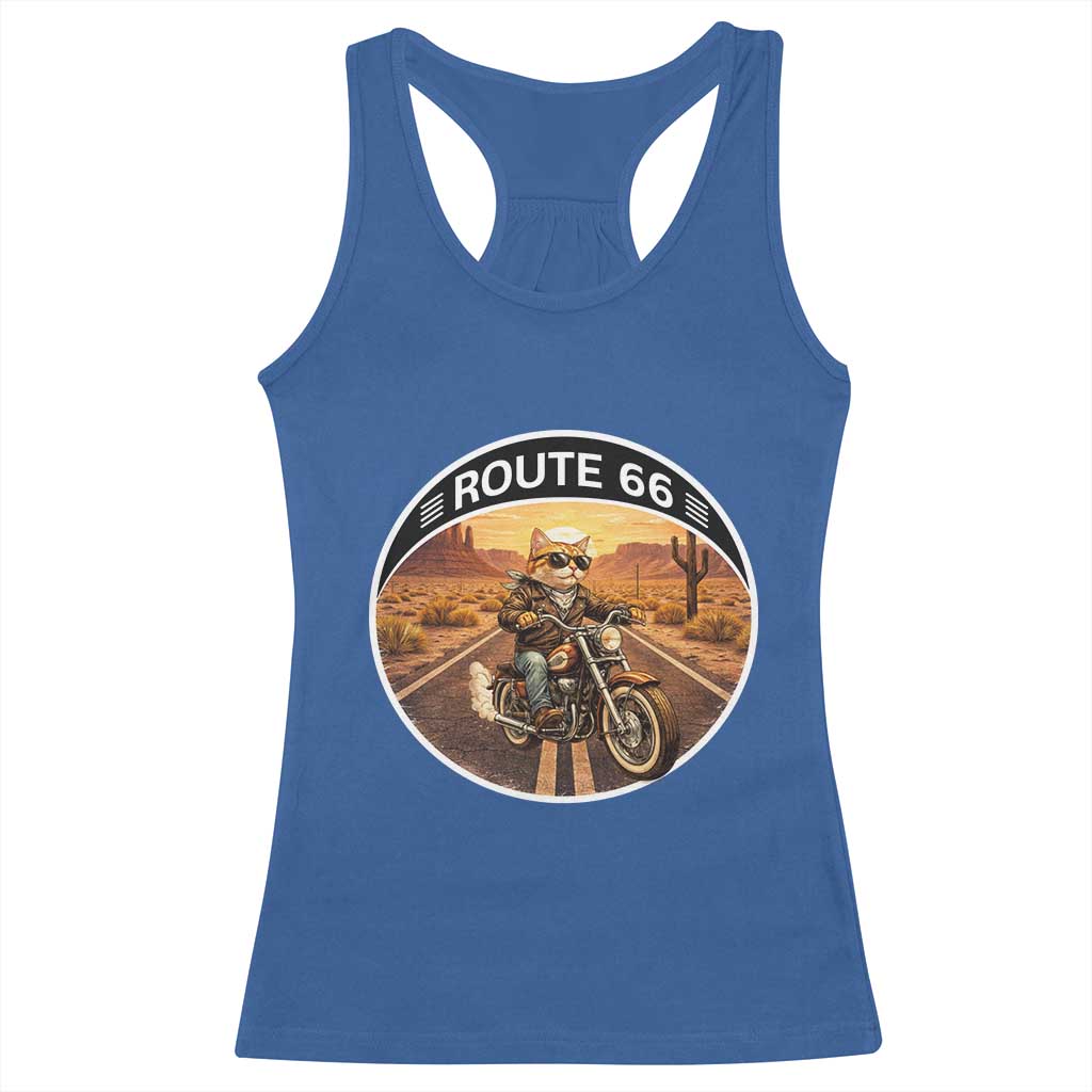 Route Highway 66 Motorcycle Cat Racerback Tank Top Road Trip Adventure