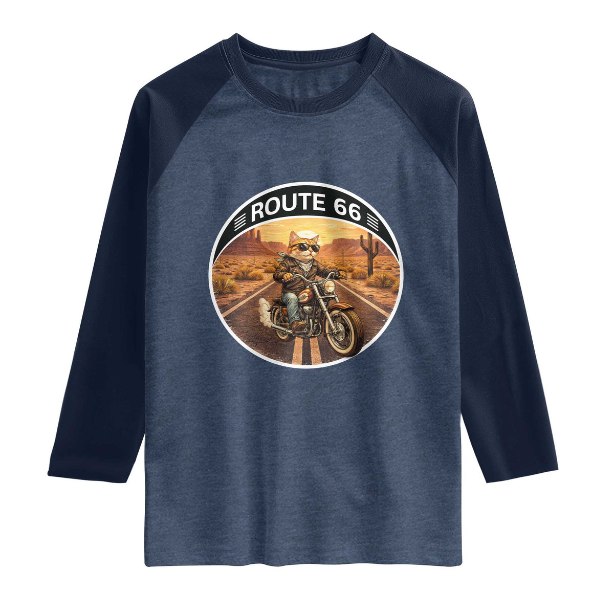 Route Highway 66 Motorcycle Cat Raglan Shirt Road Trip Adventure