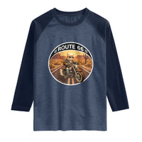 Route Highway 66 Motorcycle Cat Raglan Shirt Road Trip Adventure