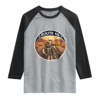 Route Highway 66 Motorcycle Cat Raglan Shirt Road Trip Adventure