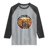Route Highway 66 Motorcycle Cat Raglan Shirt Road Trip Adventure