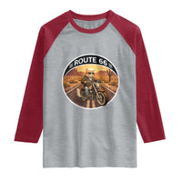 Route Highway 66 Motorcycle Cat Raglan Shirt Road Trip Adventure