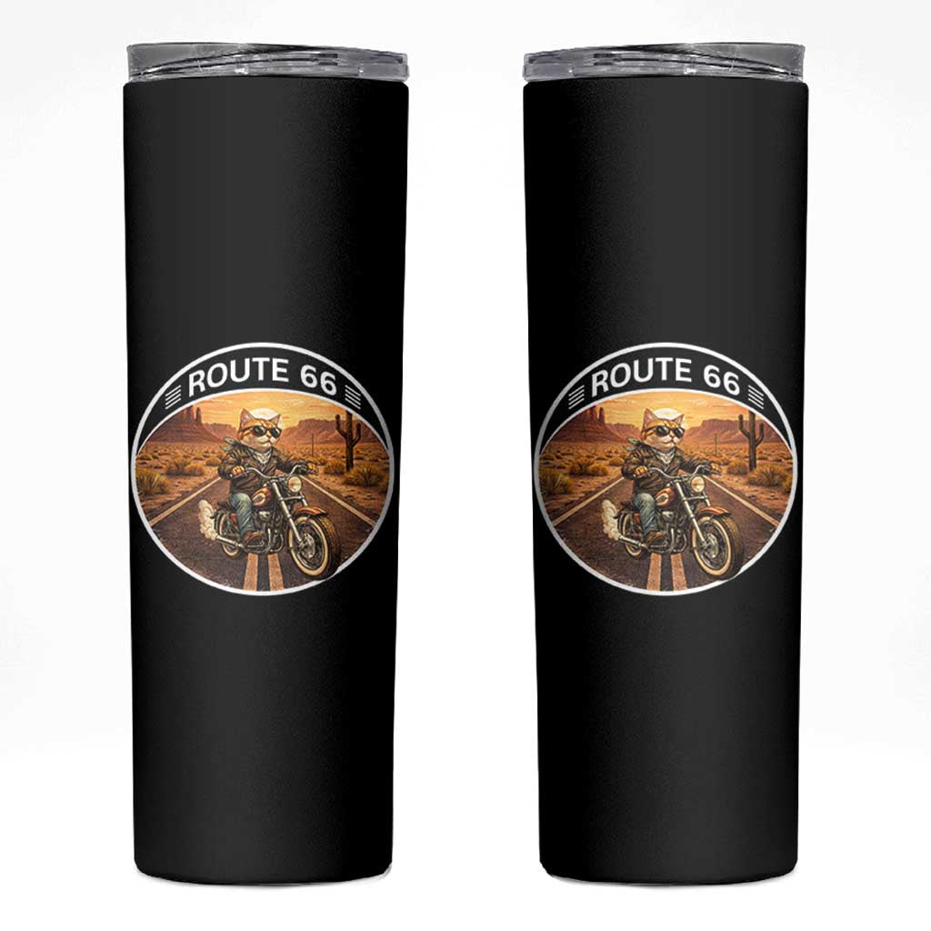 Route Highway 66 Motorcycle Cat Skinny Tumbler Road Trip Adventure
