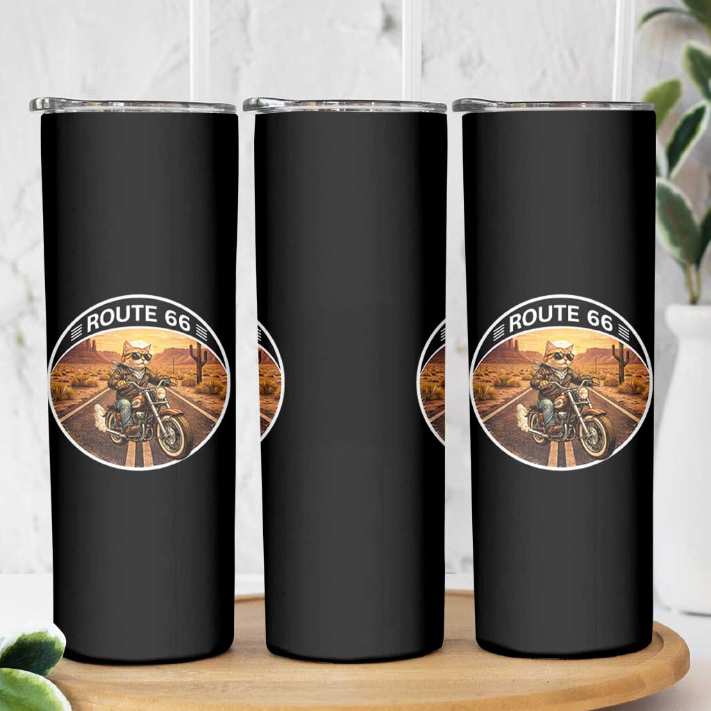 Route Highway 66 Motorcycle Cat Skinny Tumbler Road Trip Adventure