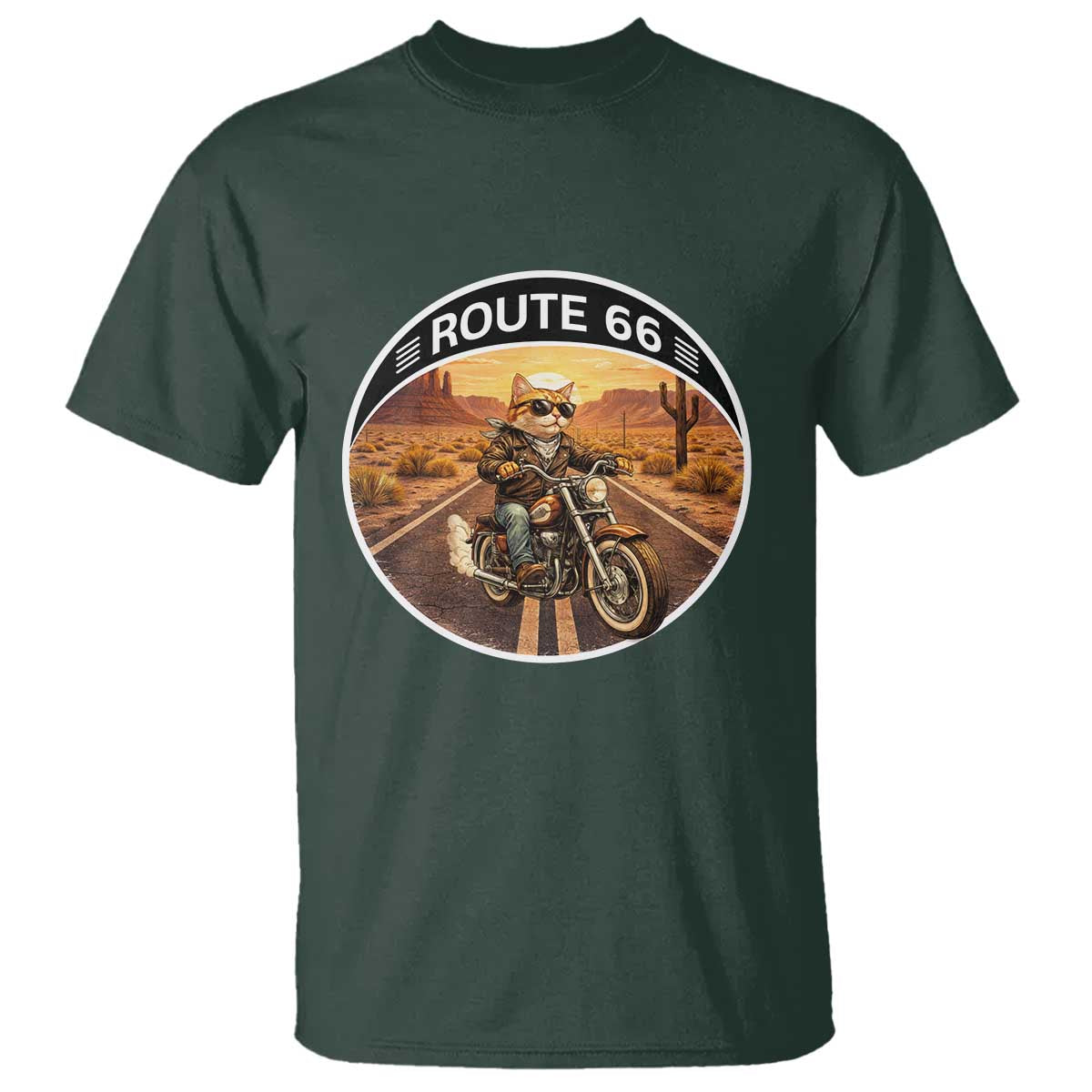 Route Highway 66 Motorcycle Cat T Shirt Road Trip Adventure