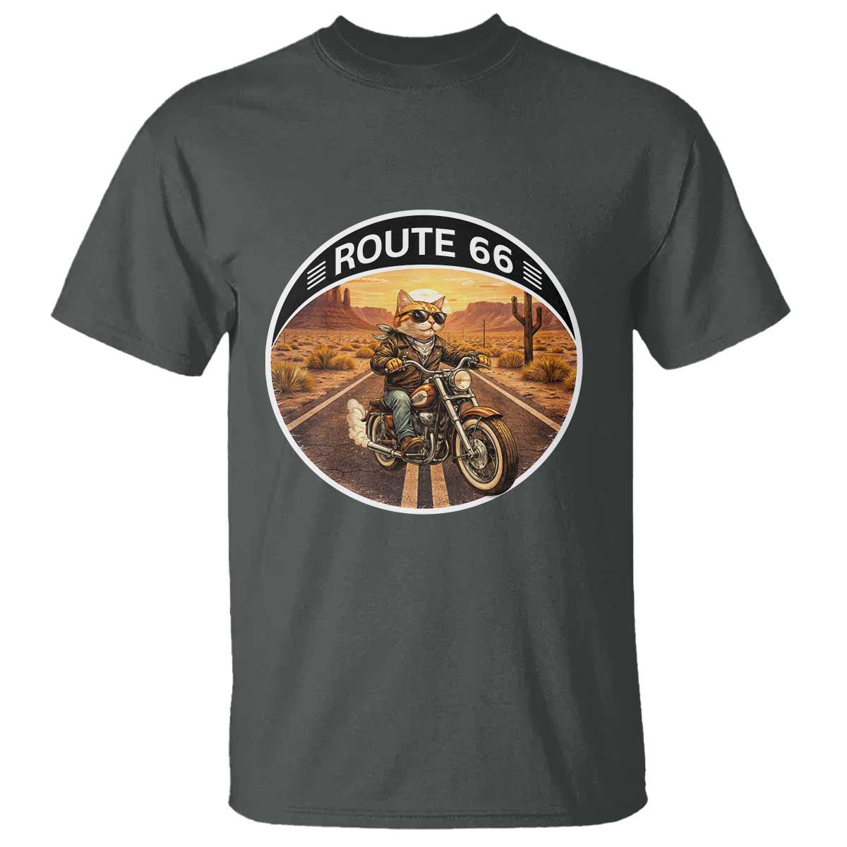 Route Highway 66 Motorcycle Cat T Shirt Road Trip Adventure