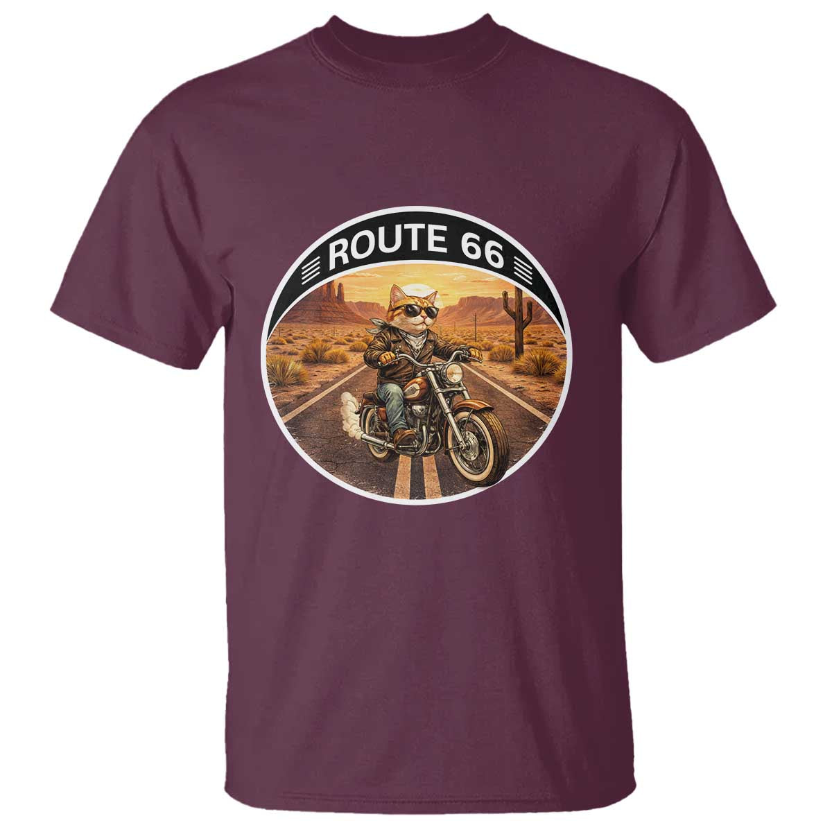 Route Highway 66 Motorcycle Cat T Shirt Road Trip Adventure