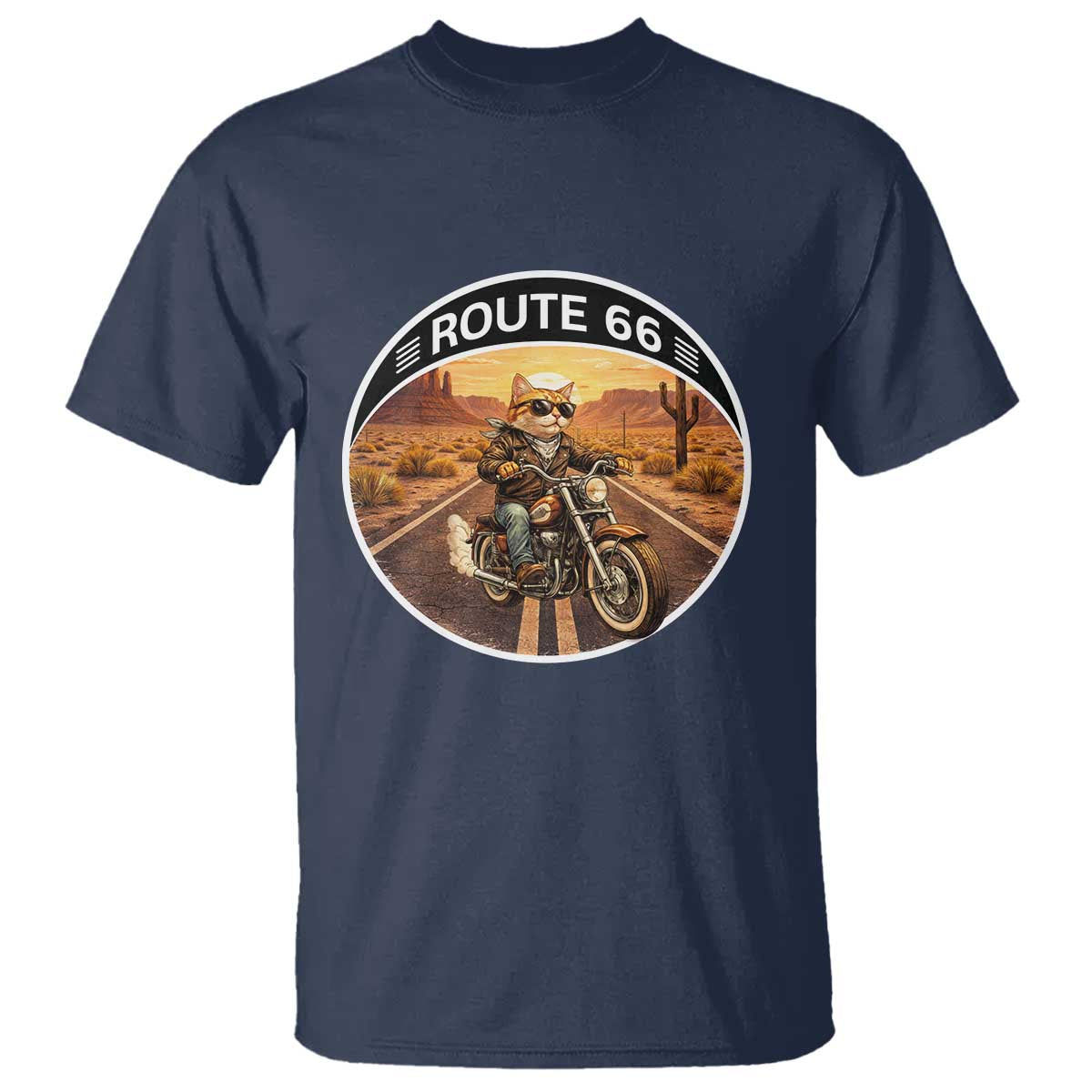 Route Highway 66 Motorcycle Cat T Shirt Road Trip Adventure