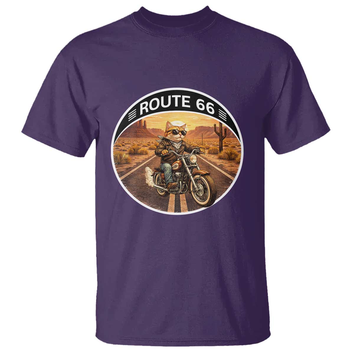 Route Highway 66 Motorcycle Cat T Shirt Road Trip Adventure