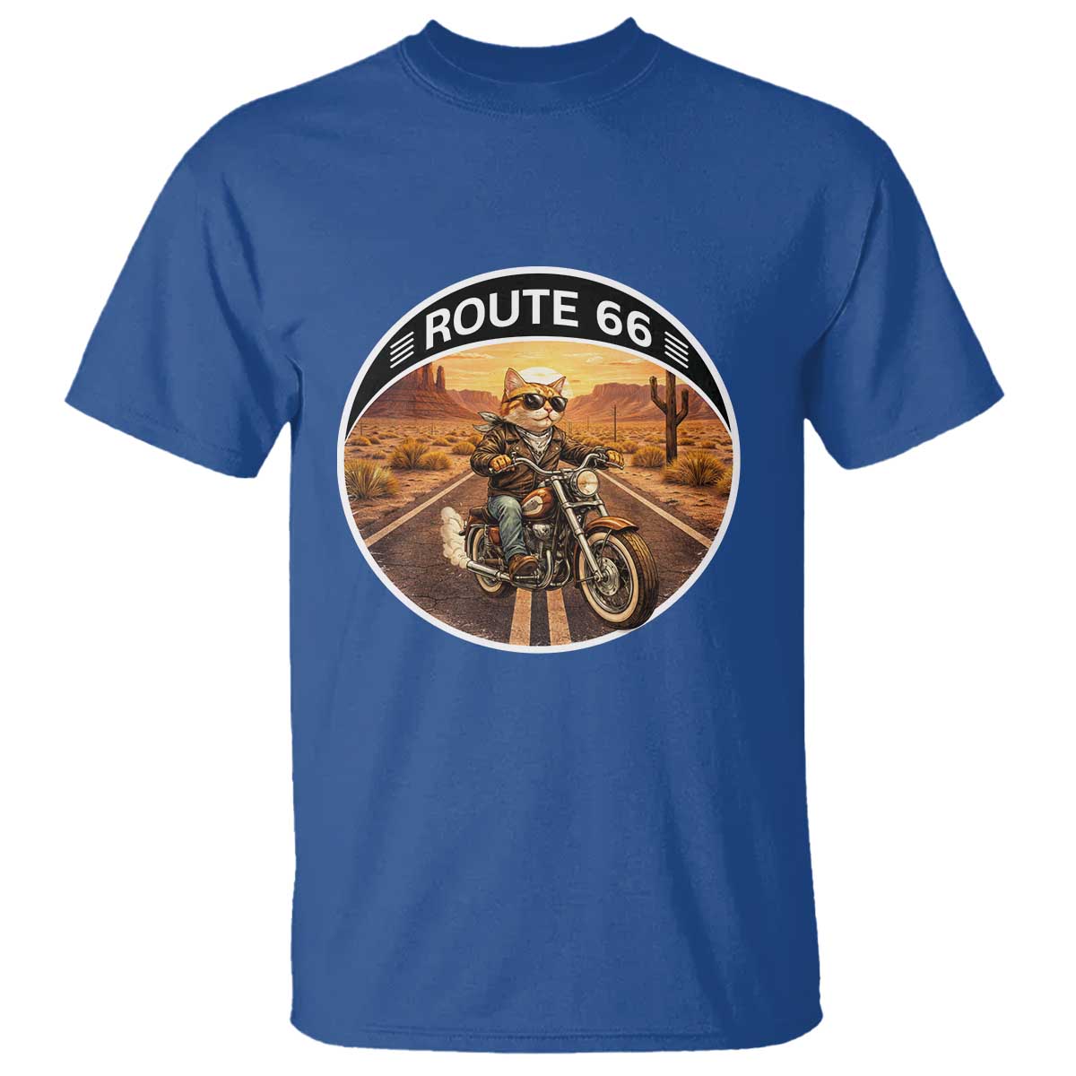 Route Highway 66 Motorcycle Cat T Shirt Road Trip Adventure