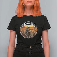 Route Highway 66 Motorcycle Cat T Shirt For Women Road Trip Adventure