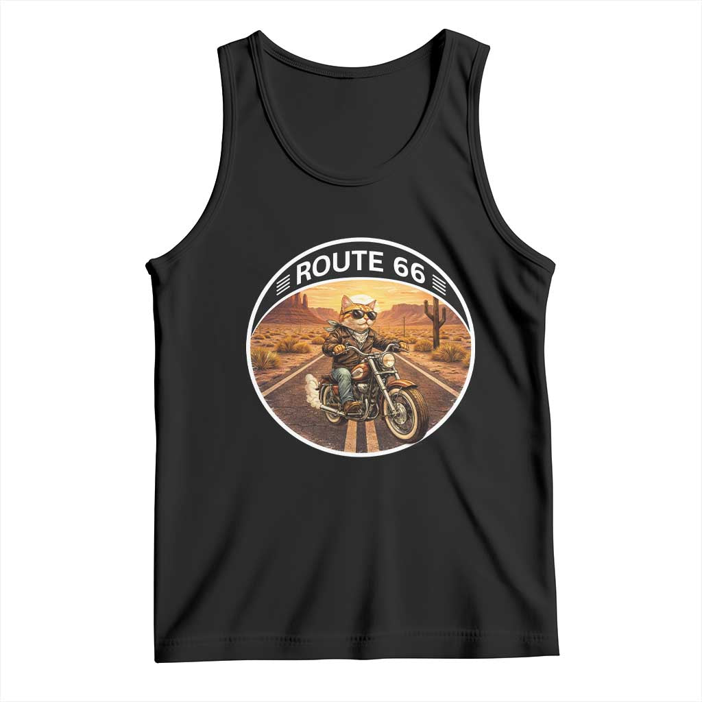 Route Highway 66 Motorcycle Cat Tank Top Road Trip Adventure