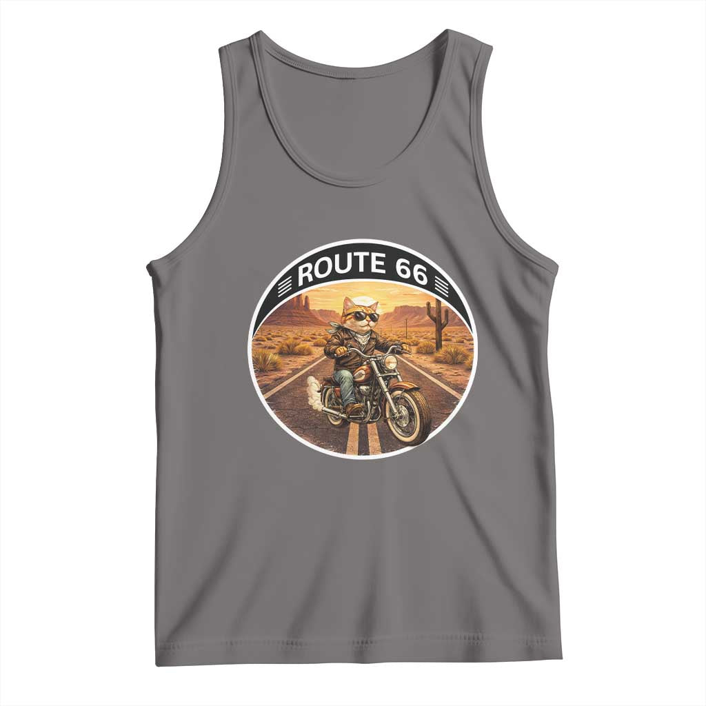 Route Highway 66 Motorcycle Cat Tank Top Road Trip Adventure