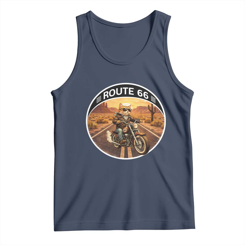 Route Highway 66 Motorcycle Cat Tank Top Road Trip Adventure