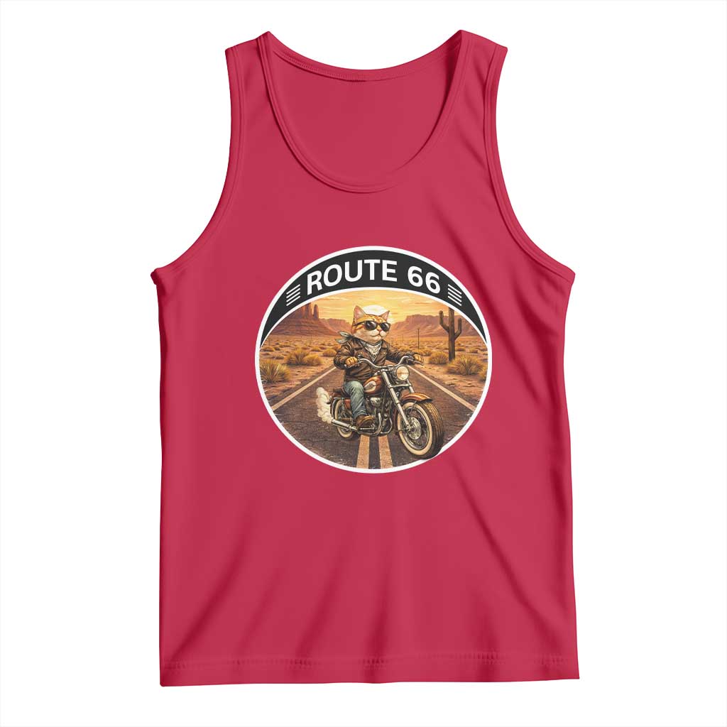 Route Highway 66 Motorcycle Cat Tank Top Road Trip Adventure
