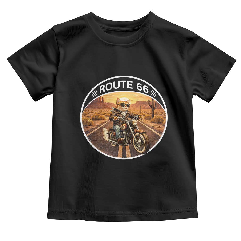 Route Highway 66 Motorcycle Cat Toddler T Shirt Road Trip Adventure