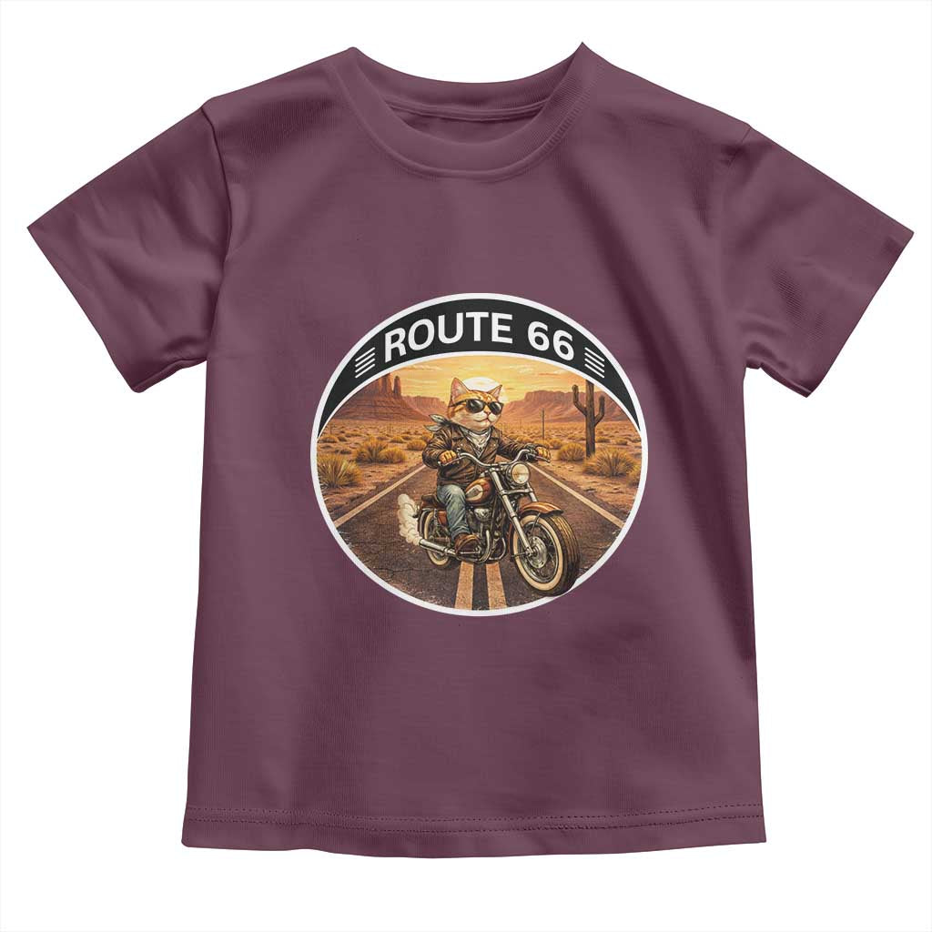 Route Highway 66 Motorcycle Cat Toddler T Shirt Road Trip Adventure