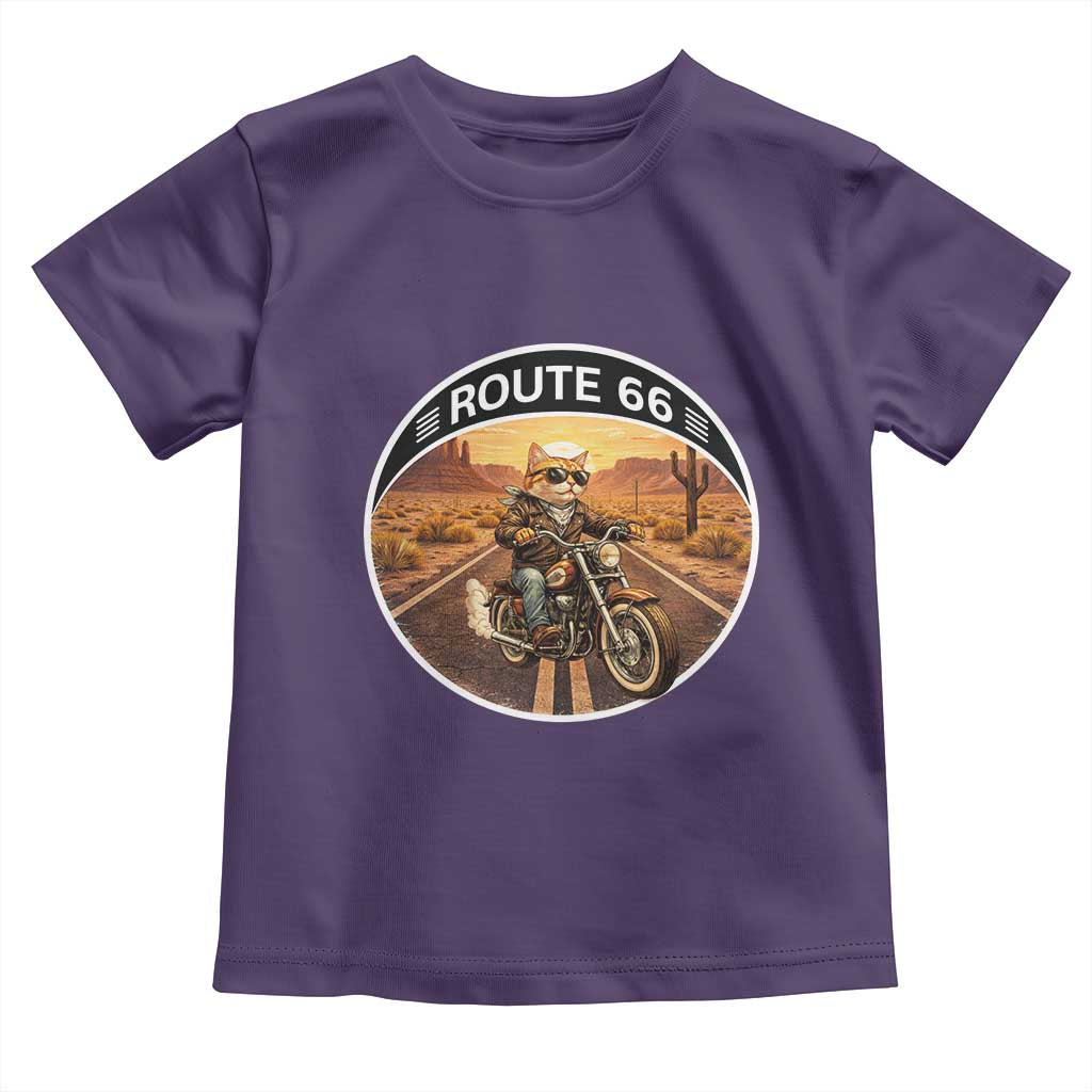 Route Highway 66 Motorcycle Cat Toddler T Shirt Road Trip Adventure