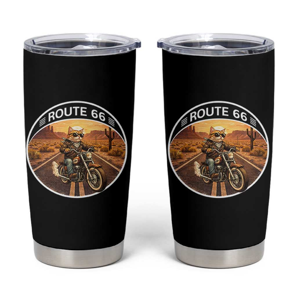 Route Highway 66 Motorcycle Cat Tumbler Cup Road Trip Adventure
