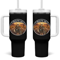 Route Highway 66 Motorcycle Cat Tumbler With Handle Road Trip Adventure