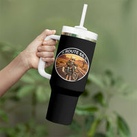 Route Highway 66 Motorcycle Cat Tumbler With Handle Road Trip Adventure